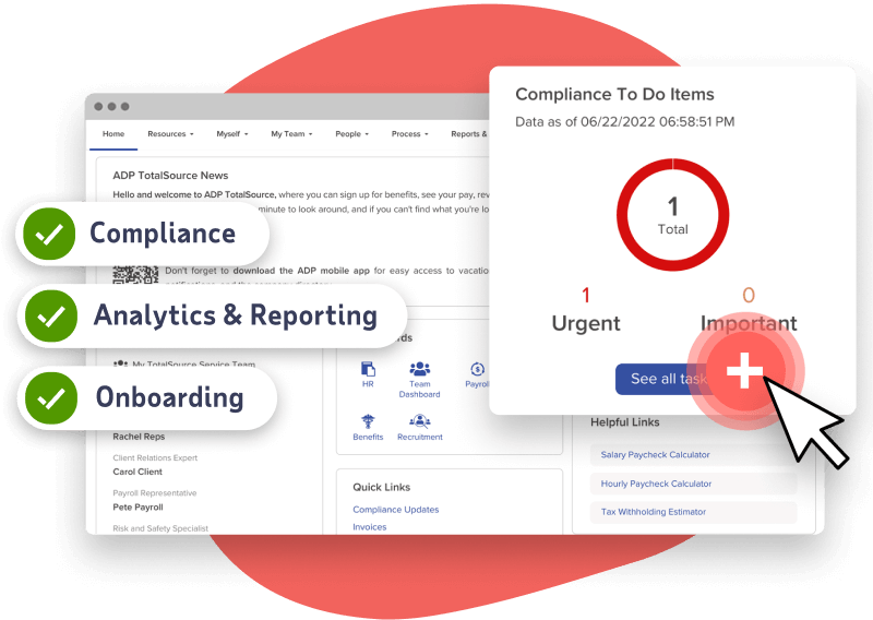 TotalSource interface highlighting compliance, analytics & reporting, and onboarding