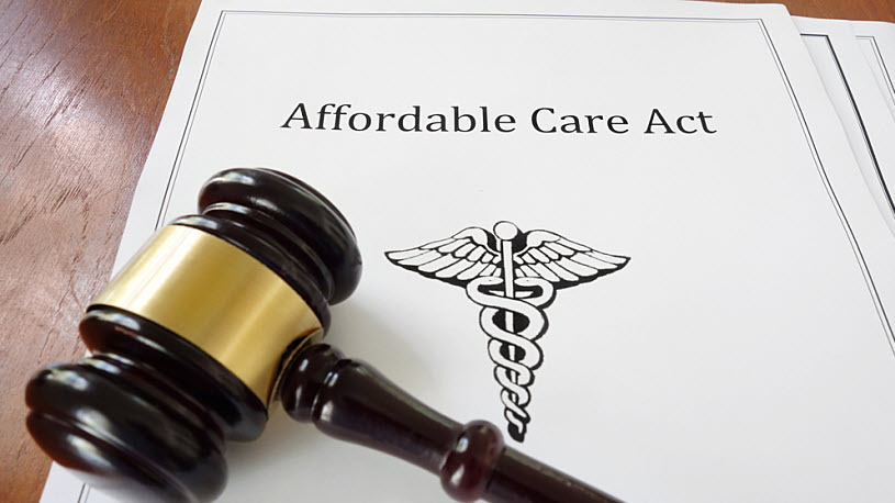 Image of judges gavel and document showing Affordable Care Act