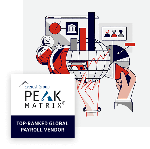 2025 Everest Group Peak Matrix Top-Ranked Global Payroll Vendor award badge.