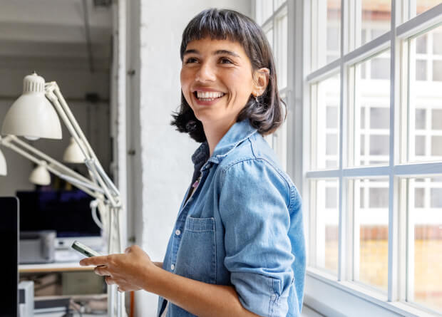 employee happily working in the office