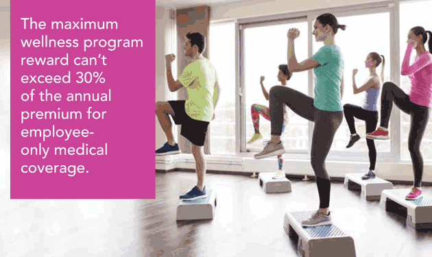 The maximum wellness program reward can’t exceed 30% of the annual premium for employeeonly medical coverage.