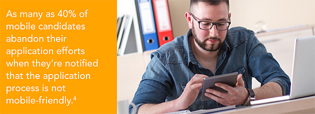 As many as 40% of mobile candidates abandon their application efforts when they’re notified that te application process is not mobile-friendly.