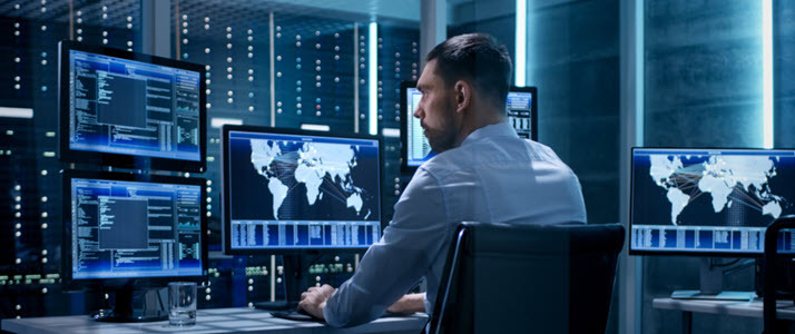 Corporate Cybersecurity A security professional managing corporate cybersecurity