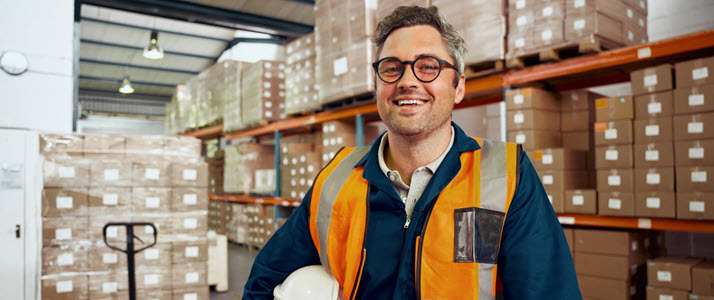 photo of a happy male warehouse worker