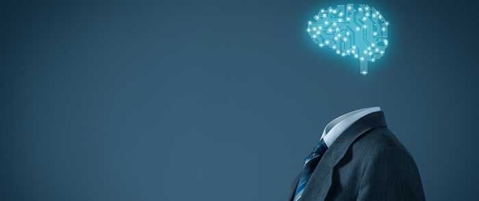 AI concept, a business suit with an artifical brain.