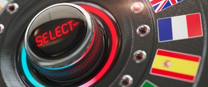 Cultural Awareness A button spins for different languages on a digital translator.