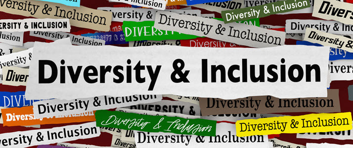 diversity and inclusion in different fonts and colors