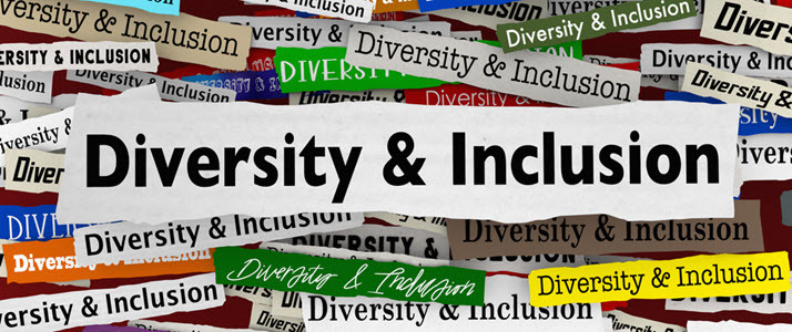 Diversity and Inclusion word cloud graphic diversity and inclusion in different fonts and colors