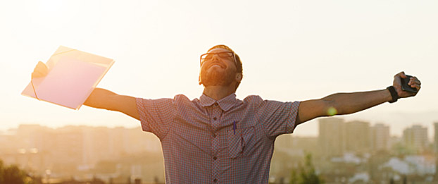 Goal Setting Employee celebrates
