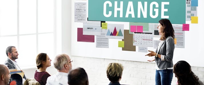 A business woman presents ideas for change