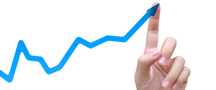 woman hand pointing rising graph