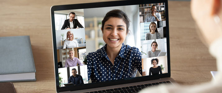 Business team meeting using digital devices for connection