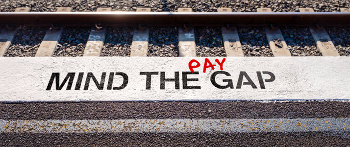 A gender pay gap depiction using UK subway safety warning Mind the Gap