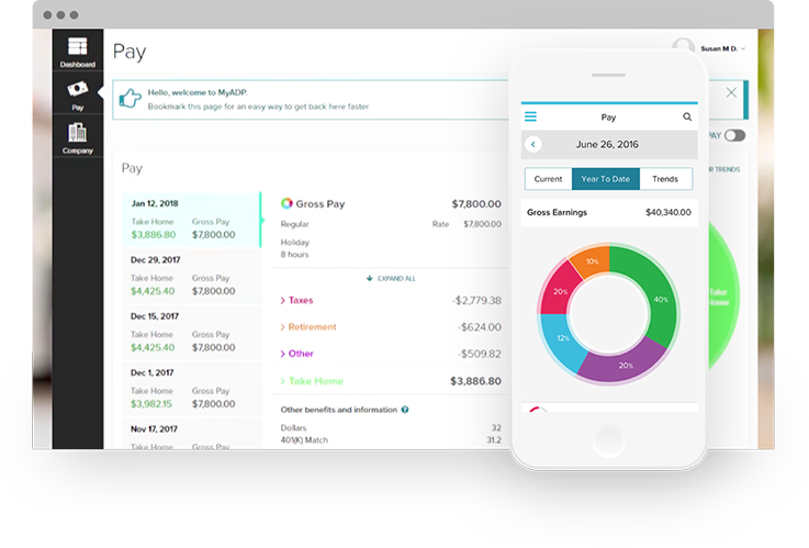 ADP payroll dashboard and mobile.