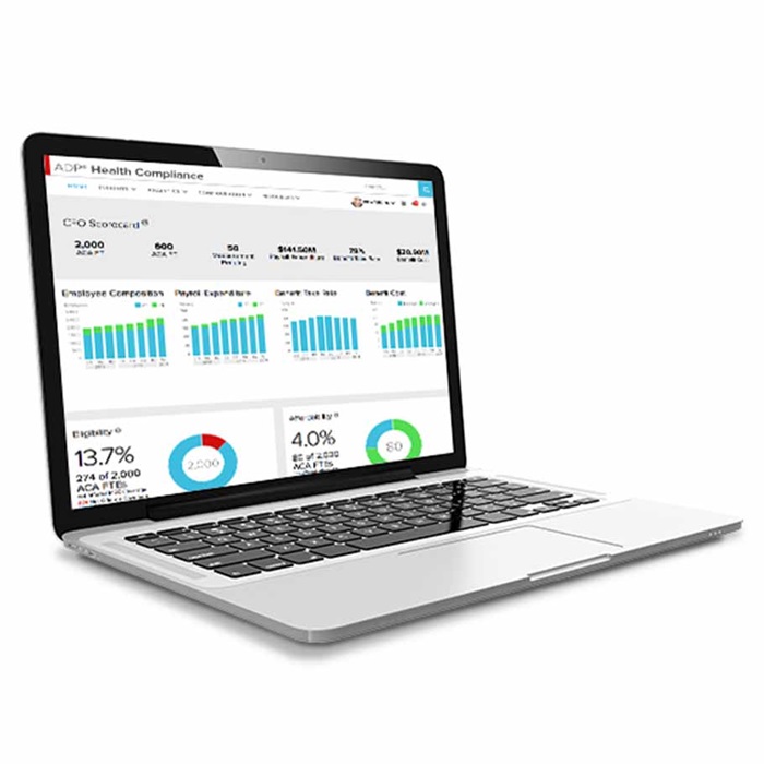 ADP Vantage HCM ACA compliance laptop dashboard