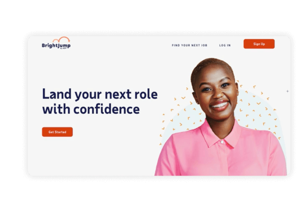 Smiling woman next to text: Land your next role with confidence