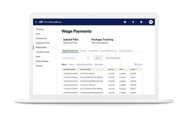 Screenshot of Wage Garnishment dashboard on laptop device