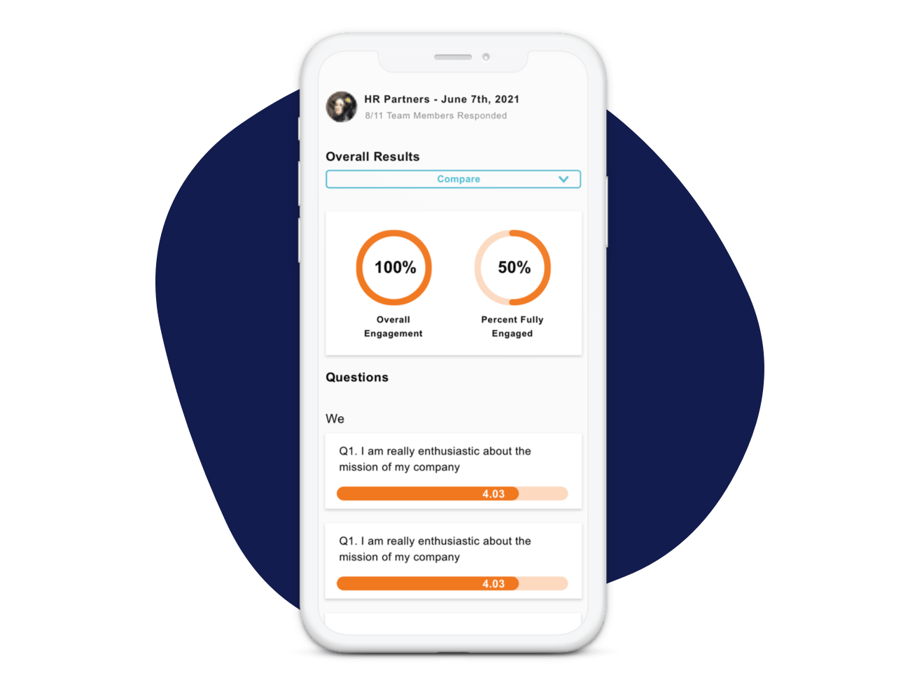 Screenshot of employee survey results on mobile device