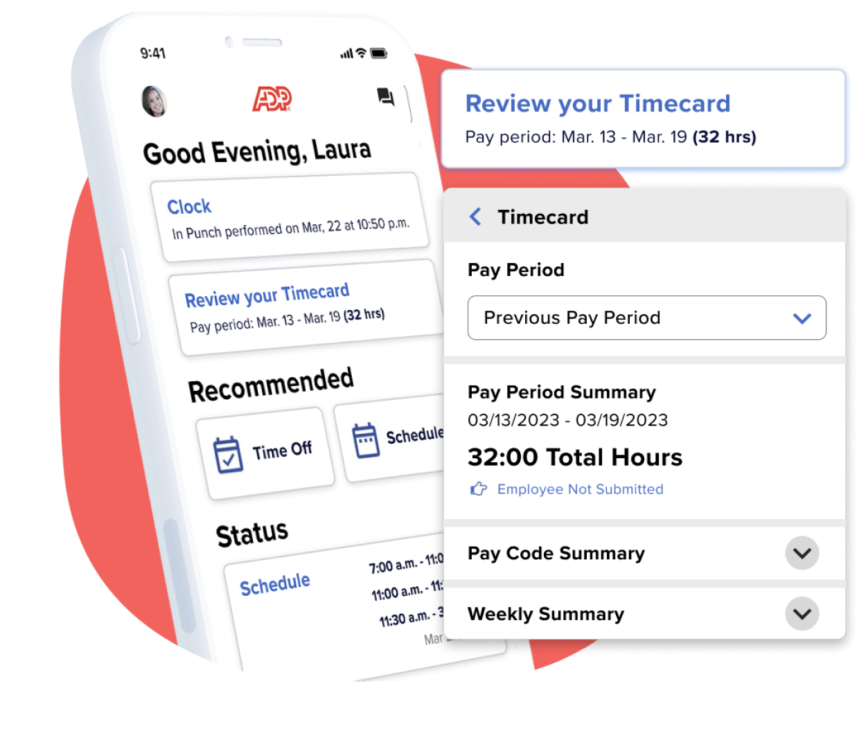 Workforce Manager app on mobile device notifying employee to review timecard