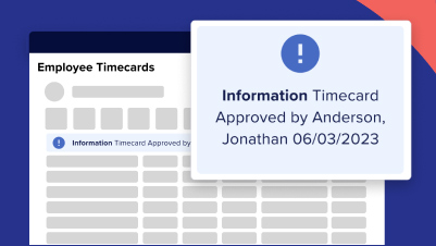 Notification in front of laptop device: Timecard approved by Anderson, Jonathan