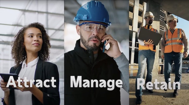 Manage, Attract, Retain across side-by-side images showing the different type of roles within the construction industry