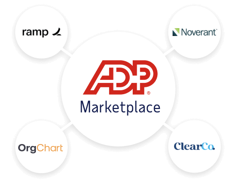 ADP Marketplace partner logos: Clearcompany, Ramp, OCN, Noverant