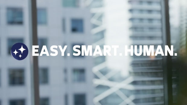 Still from ADP Assist overview video that reads, "Easy. Smart. Human."