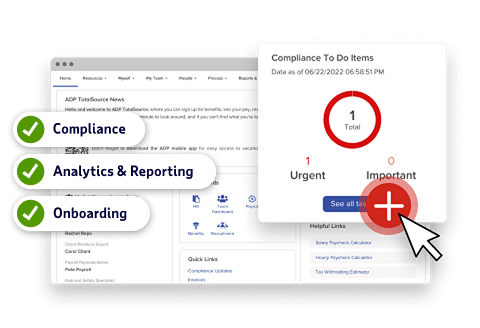 TotalSource interface highlighting compliance, analytics & reporting, and onboarding