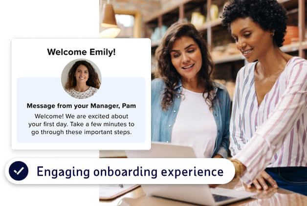 sample of ADP dashboard accompanied by message: engaging onboarding experience