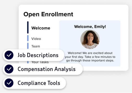 three features of ADP Comprehensive HR: Job Descriptions, Compensation Analysis, Compliance Tools