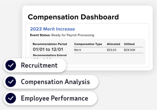 three features of ADP Comprehensive Talent: Recruitment, Compensation Analysis, performance, Employee Performance