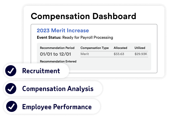 Three features of ADP Comprehensive Talent: Recruitment, Compensation Analysis, performance, Employee Performance.