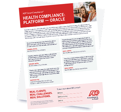 Cover of the ADP SmartCompliance Health Compliance client insights for Oracle