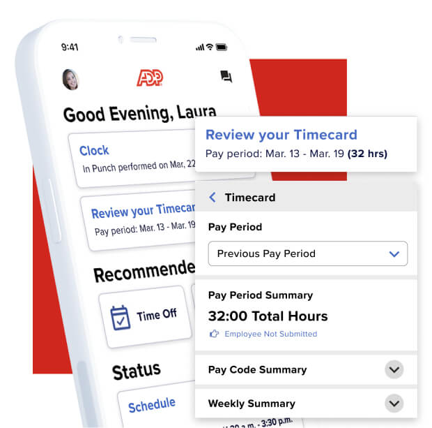 Workforce Manager app on mobile device notifying employee to review timecard