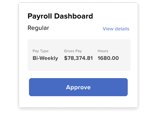 Employee dashboard displaying a pay summary and time clock.