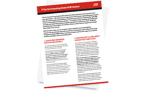 9 tips for evaluating global HCM vendors guide cover.