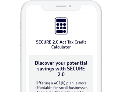 Mobile phone with SECURE 2.0 Act Tax Credit Calculator on screen