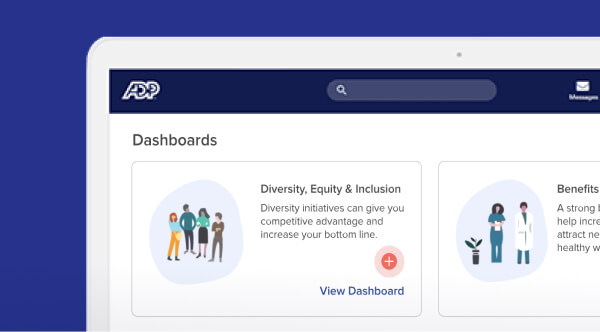 ADP DataCloud home screen showcasing the Diversity, Equity, & Inclusion dashboard