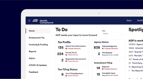 ADP Smart Compliance Health Compliance screen