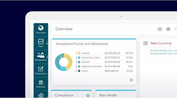 Retirement Services home screen, featuring the Investment Funds and Allocations dashboard