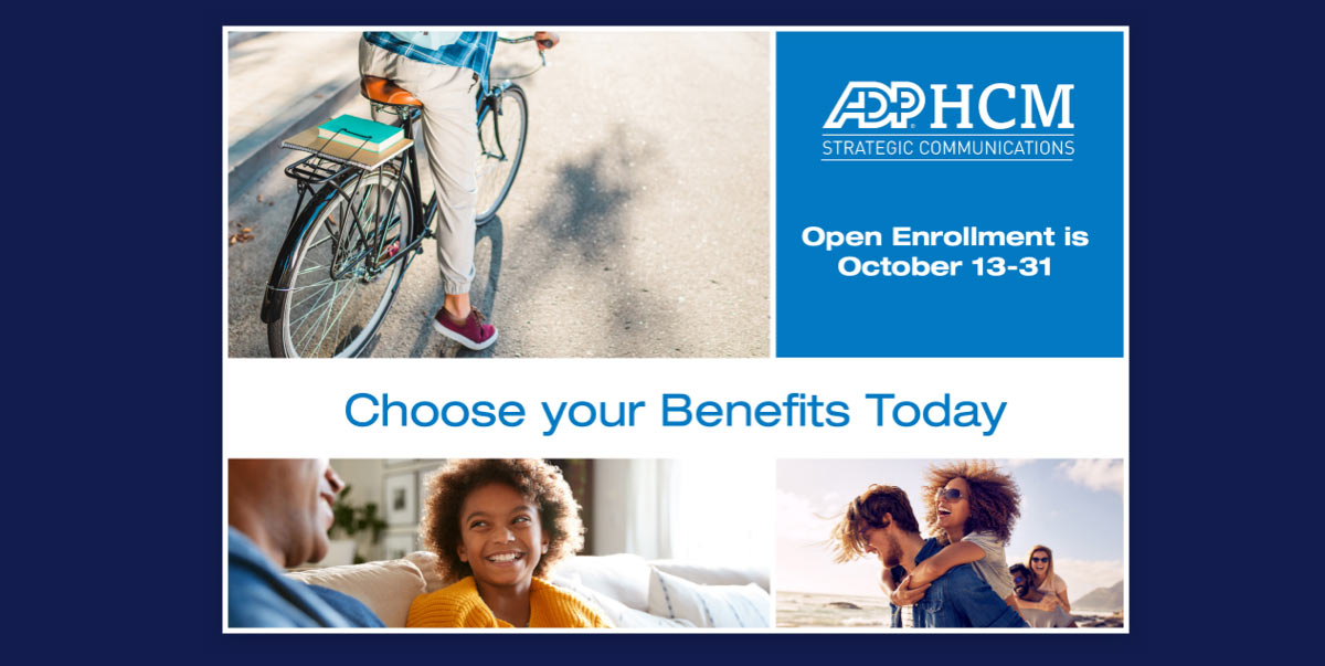 Postcard reminding employees of upcoming open enrollment period: Choose your benefits today