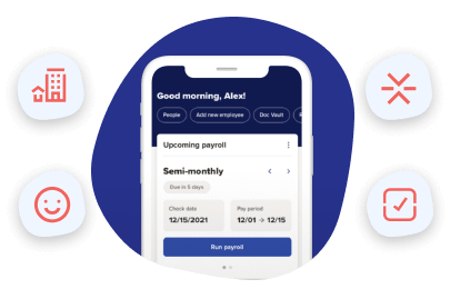 Mobile phone displaying upcoming payroll view in the ADP mobile app