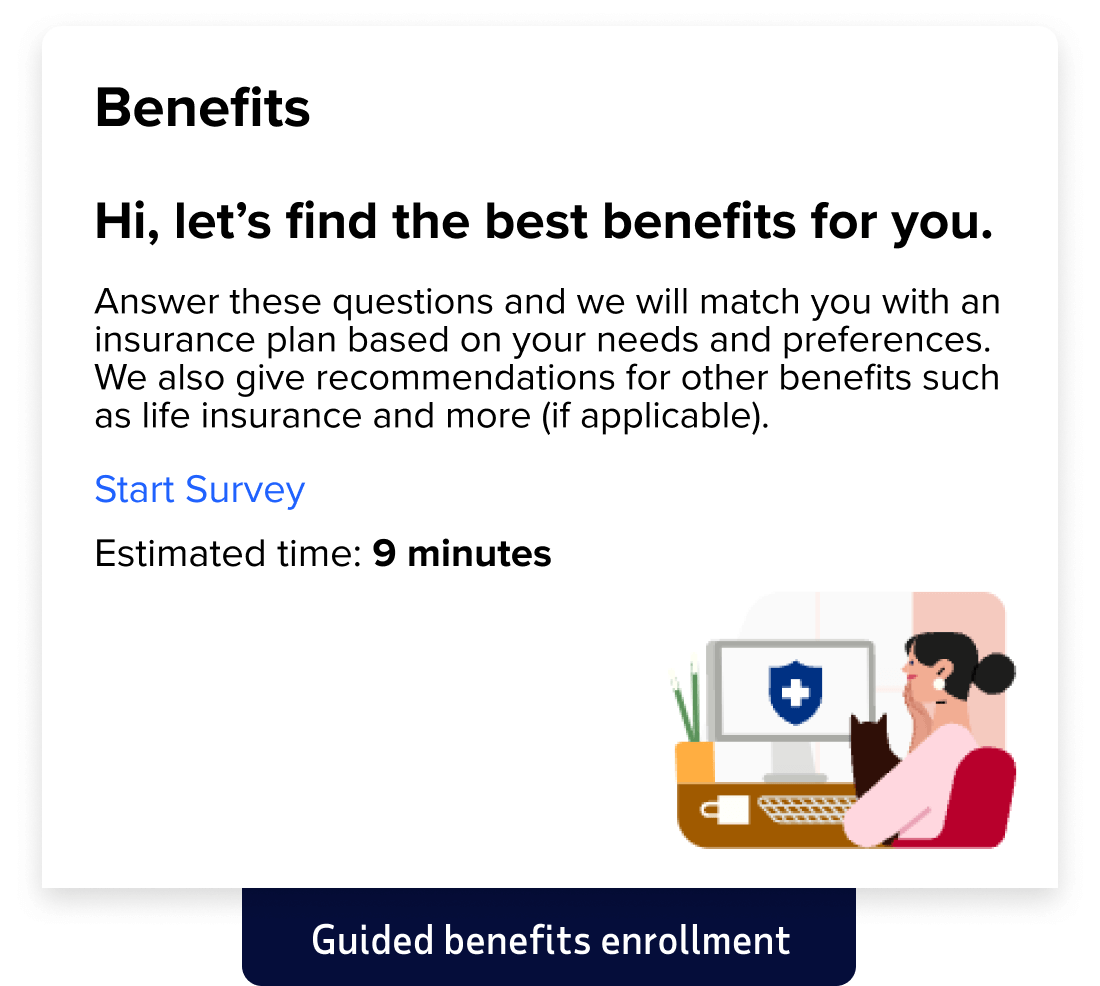 graphic that depicts the guided benefits enrollment portion of the ADP Lyric HCM product interface