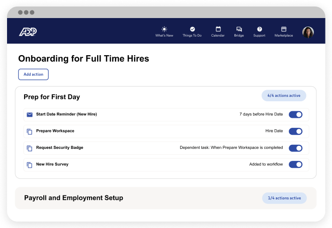 Screenshot of employee welcome screen during the first step of onboarding