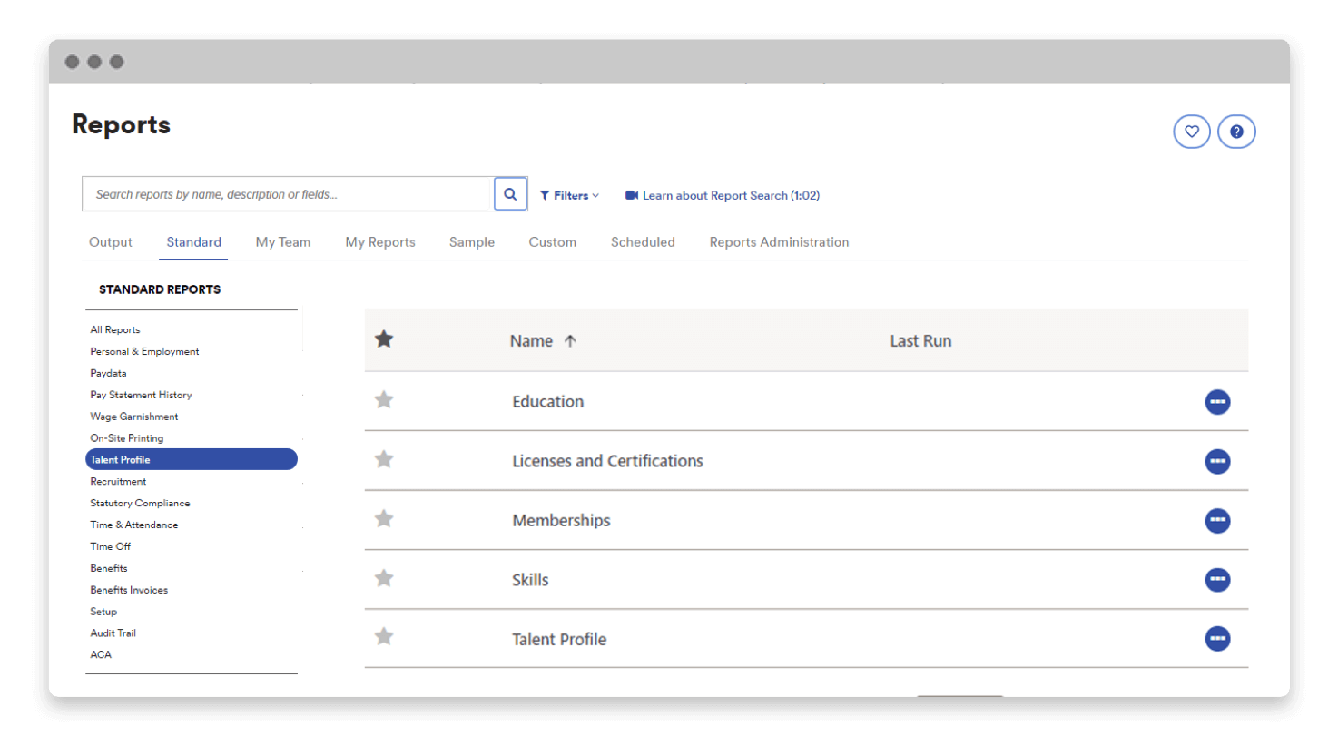 ADP Workforce Now product showing reports screen