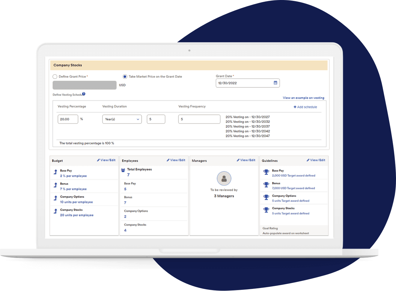 Screenshot of company stock program dashboard 