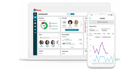ADP® Comprehensive Outsourcing Services platform shown in a laptop and mobile phone device.