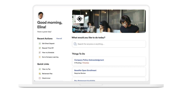 ADP Lyric HCM® platform shown in a laptop device.