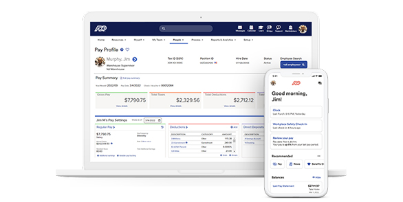 ADP TotalSource® platform shown in a laptop and tablet device.