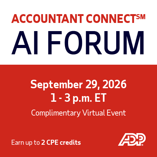 Accountant Connect AI Forum virtual event on September 29, 2026, from 1 to 3 p.m. ET, with up to 2 CPE credits.